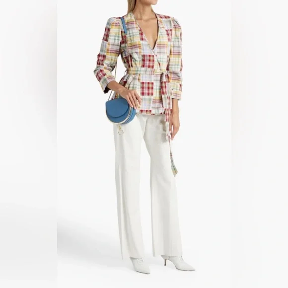 New Cinq à Sept Triss Quilted Organic Cotton Wrap Jacket In Meadow Multi XS